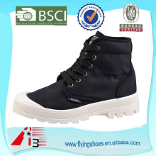 Negro superior de lona superior de PVC barato botas de tobillo mujeres